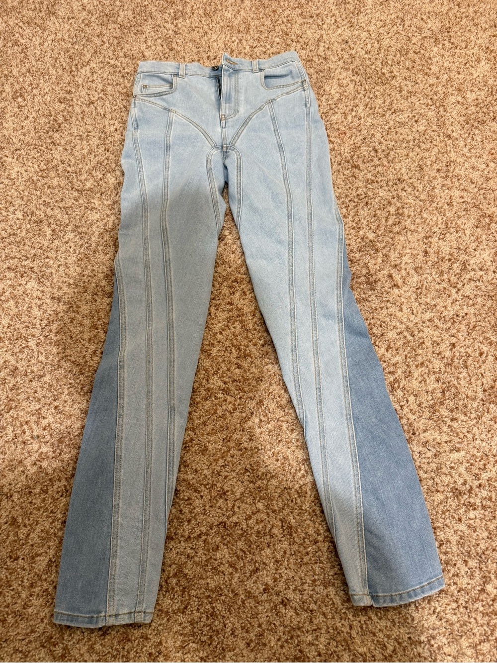 Mugler Two-Tone Light Blue Straight Leg Jeans